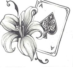 a drawing of a playing card with a flower