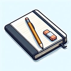 an open notebook with a pencil and eraser