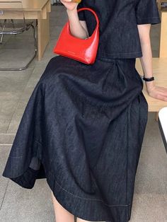 Casual Plain Denim Skirt Black Short Sleeve Denim Dress For Spring, Casual Black Denim Dress For Summer, Casual Black Denim Dress For Spring, Black Denim Dress For Spring, Denim Skirts, Types Of Skirts, Spring And Fall, Denim Skirt, Dress Length