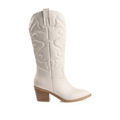 The Chantry boot from Journee Collection effortlessly blends Western flair with modern style. Featuring a pointed toe and a stacked 2 3/4-inch block heel, these boots provide a fashionable nod to the cowgirl aesthetic. With a convenient pull-on design, a 12-inch shaft height, and a 4 mm Tru Comfort Foam™ footbed, they offer both ease of wear and comfort, making them a chic addition to any wardrobe. Please refer to size chart for calf measurements. • Pointed-Toe • Pull-On • 4 mm Tru Comfort Foam™ Footbed • 12- in Shaft Height • 2 3/4- in Block Heel • Faux Leather Uppers All measurements are approximate and were taken using a size 6. Please note measurements may vary slightly by size. Cowgirl Aesthetic, Cowgirl Boot, Pointed Toe Boots, Chunky Block Heels, Cool Boots, Journee Collection, Leather Silver, Cowgirl Boots, Stacked Heel