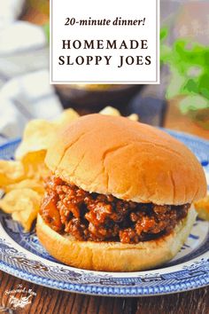 a sloppy joe sandwich on a plate with chips