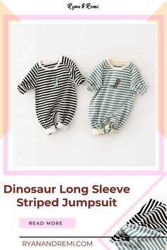 Dinosaur jumpsuit for babies|Long sleeve striped romper|Baby long sleeve jumpsuit| Dino Onesie, Dinosaur Prints, Striped Rompers, Stylish Baby, Striped Jumpsuit, Baby Long Sleeve, Baby Romper, Dinosaur Print