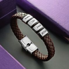 Looking for a unique and thoughtful gift for someone special? Look no further than Belle Fever Personalised Brown Leather Bracelet! Crafted from high-quality, hypoallergenic materials and handcrafted in-house, this bracelet is both durable and comfortable to wear, making it the perfect accessory for any occasion.The bracelet features a thick brown leather band that is solid and thick, giving it a premium feel. The steel plate on the bracelet can be inscribed with a name, date, or symbol of your Modern Silver Leather Bracelet Gift, Modern Silver Leather Bracelet As Gift, Modern Braided Bracelets As Gift, Personalized Elegant Leather Bracelet As Gift, Personalized Elegant Leather Bracelet Gift, Elegant Personalized Leather Bracelet Gift, Elegant Personalized Leather Bracelet For Gift, Modern Wristband Bangle As A Gift, Modern Bangle Wristband For Gift