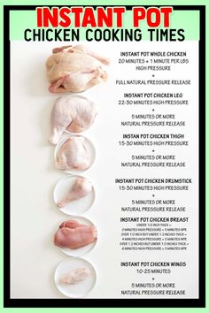 the instructions for instant pot chicken cooking times