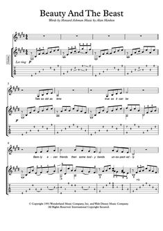 the sheet music for beauty and the beast