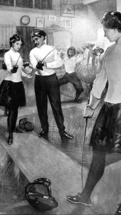 an old black and white photo of some people in a dance hall with their backs to the camera