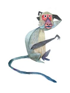 a drawing of a monkey with glasses on it's head and tail, sitting in the air