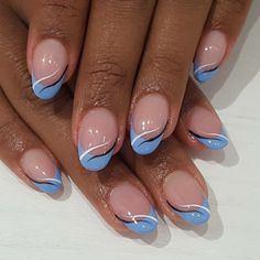 Fancy French Nails Design, Short Nail Designs Blue French Tips, Creative French Nails, French Tip With Blue Accent Nail, Sky Tip Blue French Tip 1.5, 1.5 Blue French Tip, Sky Blue French Tip 1.5, French Tip Nail Art