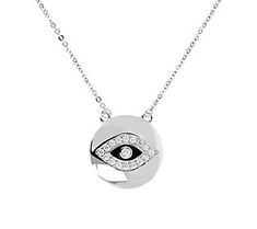 When you've got an eye out for a good looking design, set your sights on this necklace. From the Italian Silver Collection. Metal Evil Eye Necklace With Round Shape, Evil Eye Metal Necklace With Round Shape, Evil Eye Round Metal Necklace, Sterling Silver Necklace With Diamond Eyes Round Pendant, Sterling Silver Necklace With Round Diamond Pendant, Evil Eye Necklace, Silver Enamel, Eye Necklace, Evil Eye