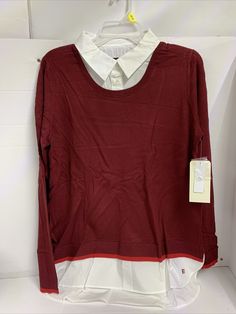 EV1 Two-fer Sweater, Collar Shirt Built In Sweater Combo, L(12/14) Burgundy Condition is "New with tags". Shipped with Standard Shipping. Sweater Collar, Collar Shirt, Collar Shirts, Sweater Outfits, Built In, Shoe Accessories, Long Sleeve Blouse, Women Accessories, Collar