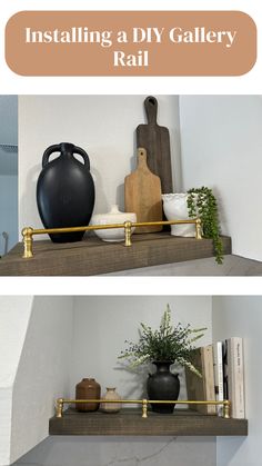 Installing a DIY Gallery Rail Brass Gallery Rail, Gallery Rail, Diy Shelf, Magnolia Table, Farmhouse Kitchens, Farmhouse Kitchen Design, The Home Edit