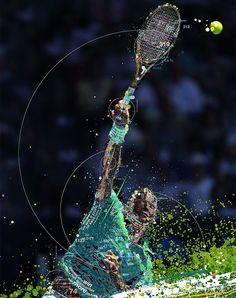 a man hitting a tennis ball with a racquet