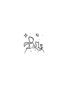 a black and white drawing of two people sitting on top of a hill with stars in the sky