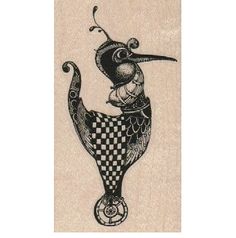 a black and white drawing of a bird with a hat