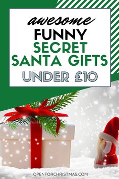 a christmas present with the words awesome funny secret santa gifts under $ 10 on it