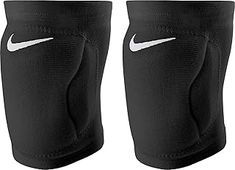 pair of knee pads with white nike logo on the front and black bottom, side view