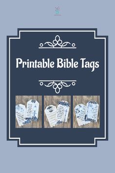 the printable bible tags are shown in blue and white