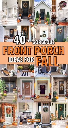 the front porch is decorated for fall