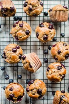 blueberry muffins cooling on a wire rack