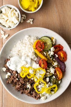 a bowl filled with lentils, an egg and other food on top of it