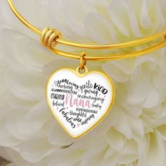 Nana heart bangle bracelet charm with optional engraving. The perfect gift for Mother's day, Christmas, Birthday, or just because. Purchase This Best-seller and We Guarantee It Will Exceed Your Highest Expectations! ➜ Our patent-pending jewelry is made of high quality surgical steel with an 18k gold finish option. This Jewelry Item Is the Perfect Keepsake! Whether for Yourself or a Loved One. ➜ If the custom engraving option is available, engrave onto the back of the pendant your loved one's nam Heart Bangle Bracelet, Heart Pendant Gold, Silver Heart Pendant, Bracelet Charm, Silver Bangles, Gold Bangles, Mother Day Gifts, Christmas Birthday, Custom Engraving