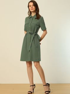 Shop Allegra K for summer safari dress collared button down cotton belted shirtdress you are looking for, get more women's dresses for yourelf. Order now! Free Returns! Casual Shirt Dress With Button Closure For Work, Short Sleeve Shirt Dress With Buttoned Pockets For Work, Casual Shirt Dress With Buttoned Pockets For Work, Casual Workwear Shirt Dress With Button Closure, Cotton Short Sleeve Shirt Dress With Buttoned Pockets, Button-up Shirt Dress With Pockets For Daywear, Cotton Short Sleeve Shirt Dress With Pockets, Short Sleeve Shirt Dress With Pockets For Fall, Casual Button-up Shirt Dress For Work