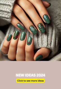 Fresh and festive green Christmas nails. Perfect for a natural and elegant look..Visit to see more... Sage Green Christmas Nails, Simple Green Christmas Nails, December Nails Green, Green Nails For Christmas, Simple December Nails, Green Holiday Nails, Green Christmas Nail Designs, Simple Christmas Nail Designs, Simple Christmas Nail