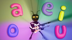 a bug that is playing a guitar in front of some numbers