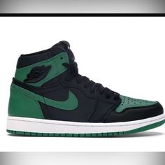 Jordan 1 Pine Green Like New Only Worn Once Air Jordan 1s Pine, Air Jordan Pine Green, Green High-top Breathable Jordan Shoes, Air Jordan 1 Pine Green, Air Jordan 1 Lucky Green, Jordan 1 Pine Green, Jordan Green, Shoes Jordan 1, Shoes Jordan