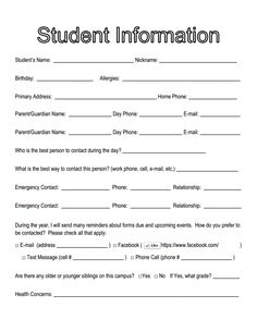 the student information form is shown