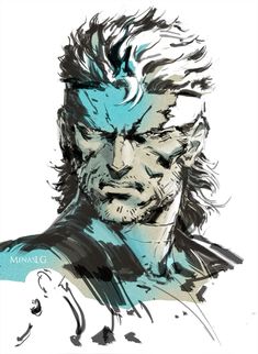 a drawing of a man with blue hair