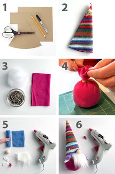 the steps to make a diy christmas tree decoration with yarn, scissors and felt