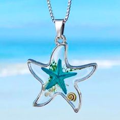 Get Ready For You Beach Summer Bohemian Vacation With This Adorable Starfish In Resin Necklace With 20” Stainless Steel Box Chain And 2” Extender. 30x30 Mm Pendant Surf, Sand And Sun Jewelry! Nwt Necklaces Amazon, Ocean Starfish, Sun Jewelry, Beach Ware, Surf Jewelry, Pretty Jewelry Necklaces, Beach Necklaces, Starfish Necklace, Ocean Lover