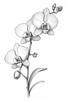 a drawing of two orchids on a white background