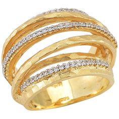 a gold ring with three rows of diamonds on the inside and outside, set in 18k yellow gold