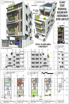 the floor plan for an apartment building with three floors and four levels, including two balcon