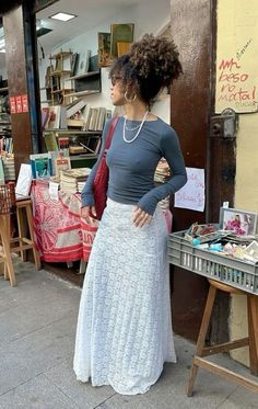 White Top Outfit, White Skirt Outfits, White Long Skirt, Long Skirt Outfits, Maxi Skirt Outfits, Rock Outfit, Neue Outfits