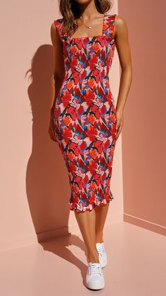 Toperth Tropical Jungle Feels Floral Midi Dress – TOPERTH Midi Bodycon Dress, Floral Print Midi Dress, Review Dresses, Printed Midi Dress, Midi Dress Bodycon, Floral Midi Dress, Event Dresses, Matching Dresses, Elegant Dress