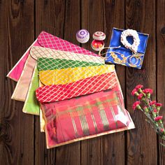 5 assorted gotta patti sari bags saree lehnga cover storage Saree Bags, Indian Favors, Saree Cover, Indian Wedding Favors, Expensive Dresses, Rangoli Patterns, Diwali Party, Gotta Patti, Bridesmaid Gift Bags