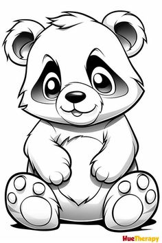 a cartoon panda bear sitting on the ground with its paws crossed and eyes wide open