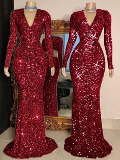 Product Details:- Shown Color: Black, Silver- Fabric: Velvet Sequins- Silhouette: Sheath- Neckline: V-Neck- Length: Sweep Train- Sleeve Style: Long Sleeves- Waistline: Natural Waist- Back Style: Zipper- Bra: Built-In Red Prom Dress Long Sleeve, Long Sparkly Dresses, Matric Dress, Silver Prom Dress, Sparkle Prom Dress, Nigerian Lace Styles Dress, Styles Dress, Red Long Sleeve Dress, Prom Dresses Long Mermaid