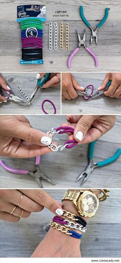 there are many different types of scissors being used to make bracelets and necklaces