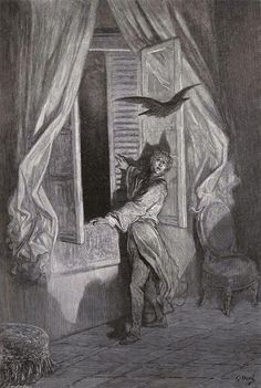 an old drawing of a man standing in front of a window next to a cat