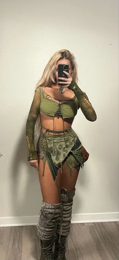 Rave Core Outfits, Fairycore Rave Outfit, Elf Rave Outfit, Fairy Rave Outfit Ideas, Wook Rave Outfits, Underground Rave Aesthetic Outfit, Camo Rave Outfit, Rave Outfits For Women, Rave Fashion Aesthetic