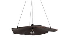 a suspended light fixture with two lights hanging from it's sides and an oval shape