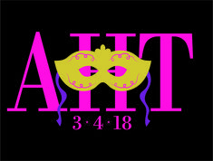 a pink and yellow mask with the word tia on it's face in front of a black background