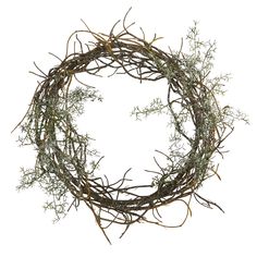 a wreath made out of twigs on a white background