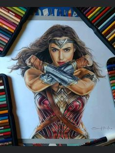 Wonder Woman Portrait, Womens Drawing, Draw Wonder Woman, Marcello Barenghi, Wonder Woman Fan Art, Wonder Woman Drawing, Celebrity Artwork, Sugar Love, Prismacolor Art