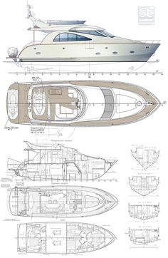 a blueprint drawing of a boat with plans for the front and back sides,