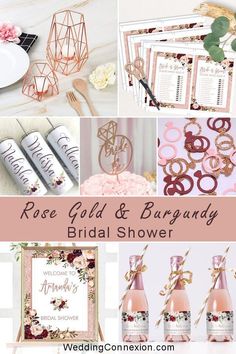 the rose gold and burgundy bridal shower is perfect for an elegant, romantic wedding